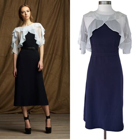 BCBGMaxAzria Runway Nicola Midi Dress Size XS SIlk Flutter Top Retro - Picture 1 of 11